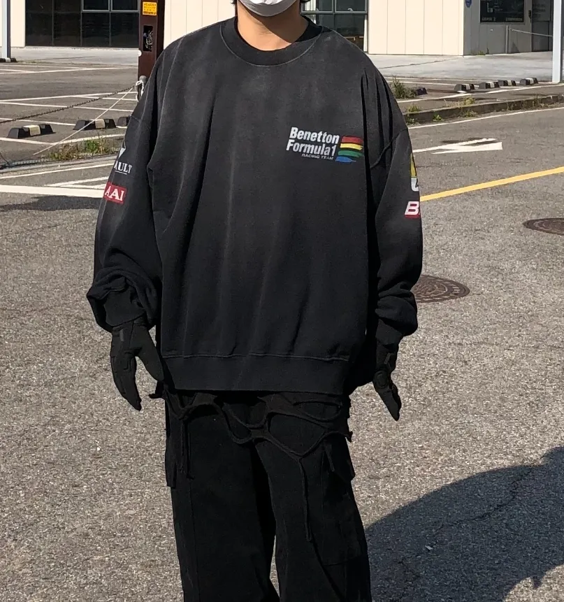 RASHOMONG  |Unisex Street Style Plain Oversized Logo Sweatshirts