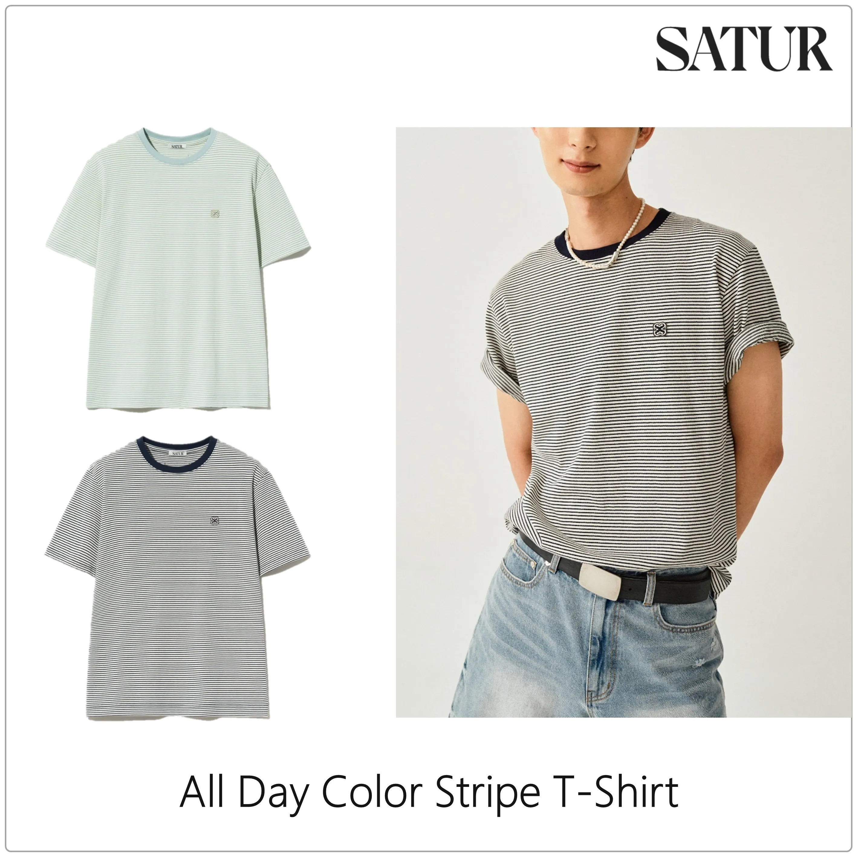 SATUR  |Stripes Street Style U-Neck Cotton Short Sleeves Oversized