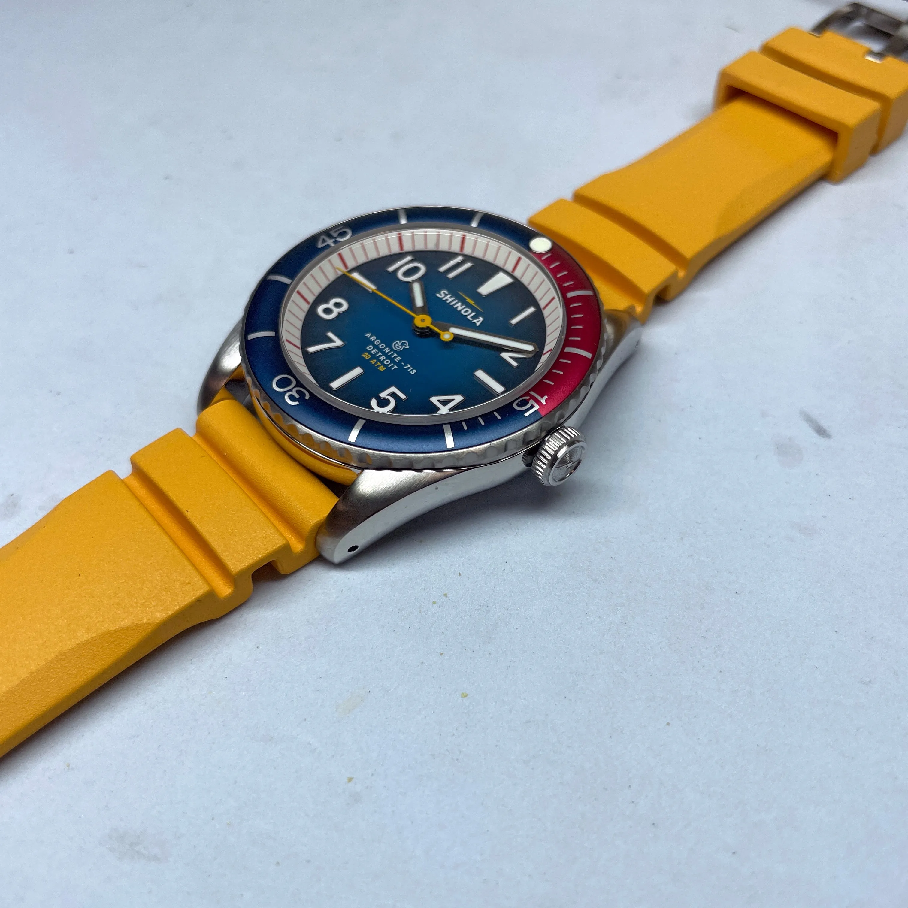 Shinola 42MM The Duck Blue Dial Canary Yellow Strap Watch S0120242335