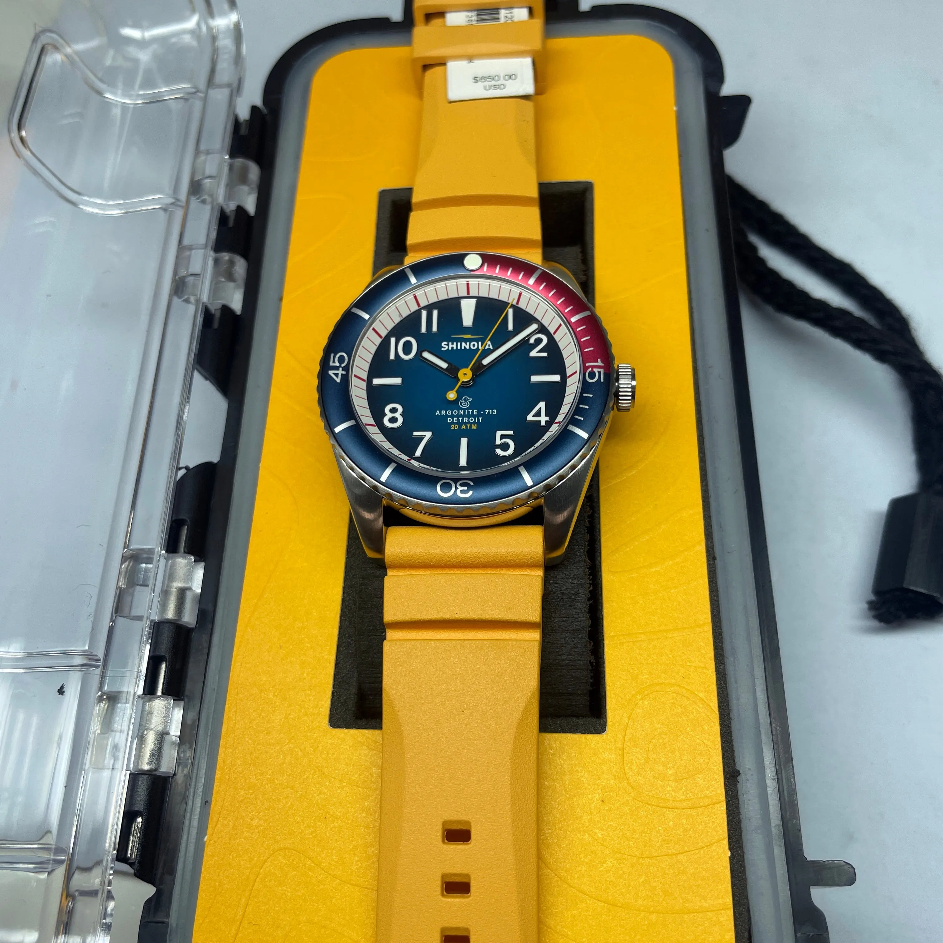 Shinola 42MM The Duck Blue Dial Canary Yellow Strap Watch S0120242335