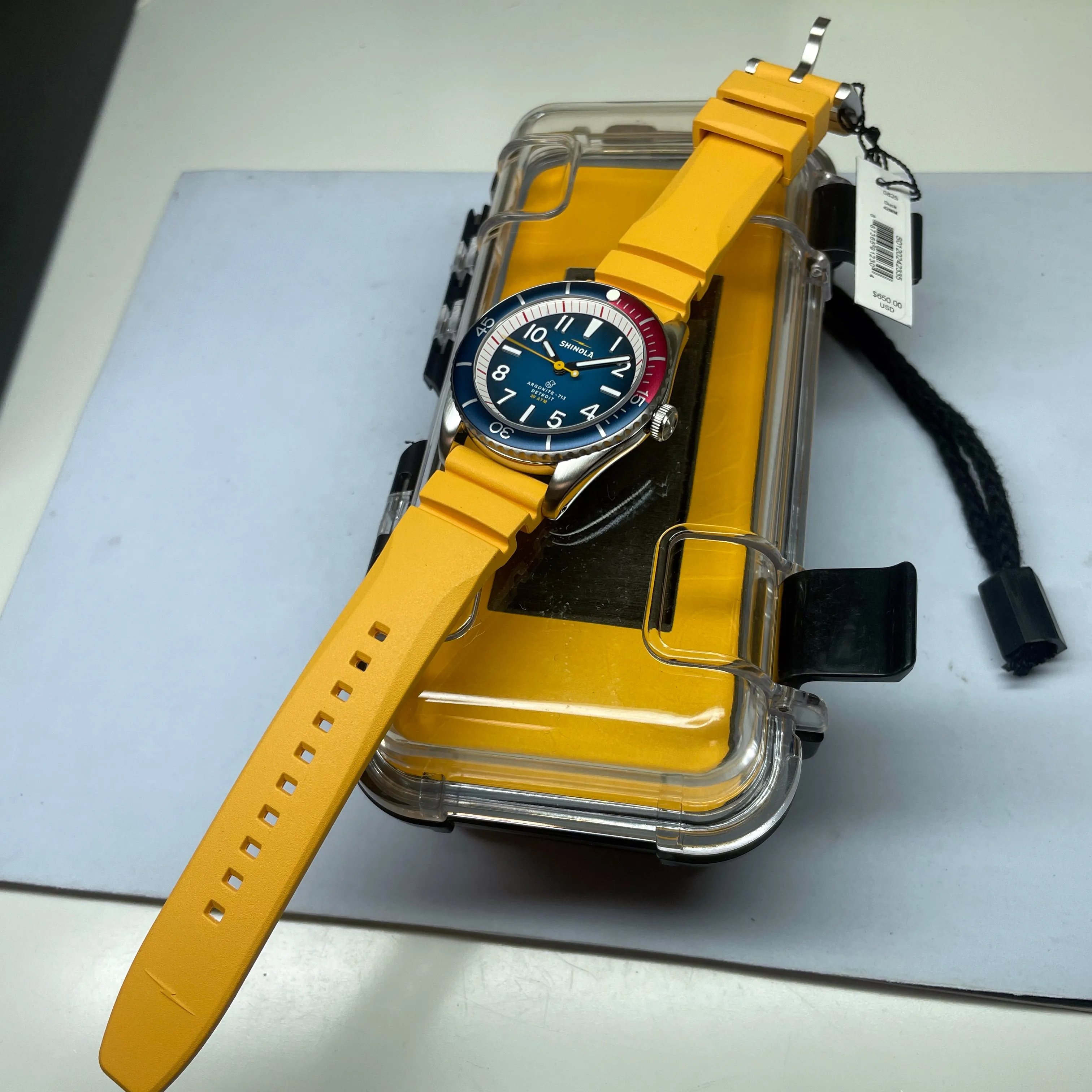 Shinola 42MM The Duck Blue Dial Canary Yellow Strap Watch S0120242335