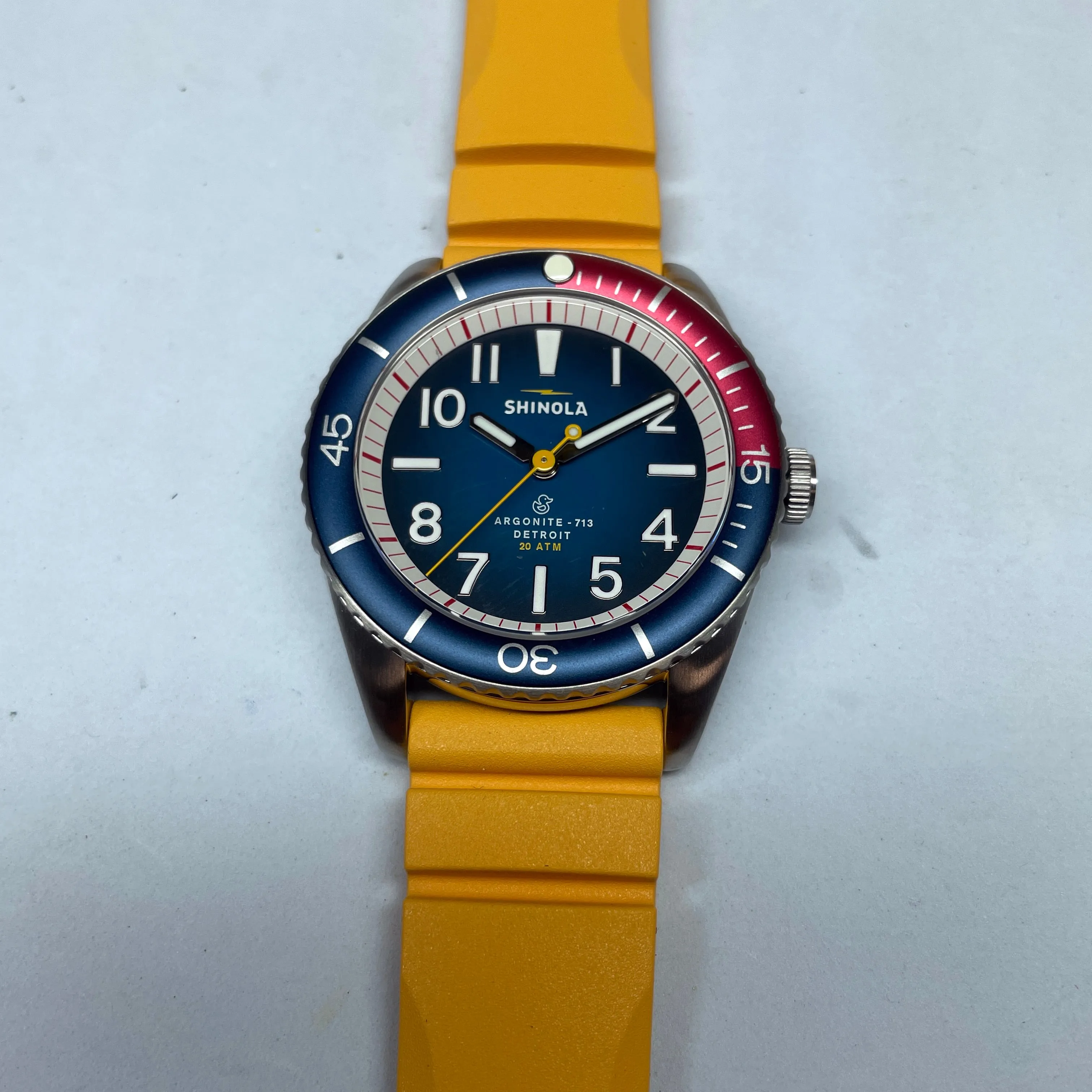 Shinola 42MM The Duck Blue Dial Canary Yellow Strap Watch S0120242335