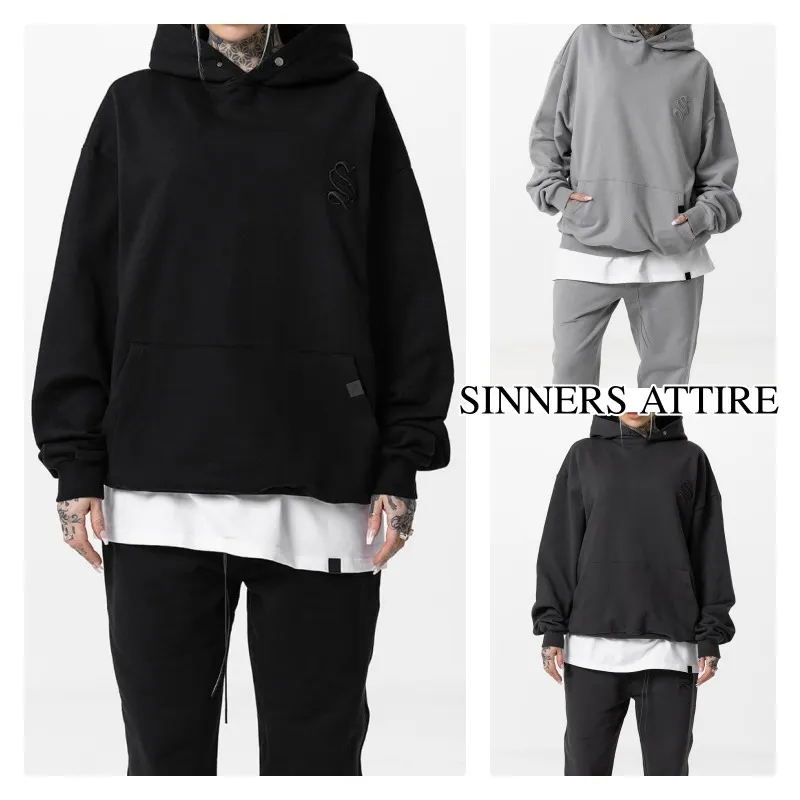 SINNERS ATTIRE  |Rib Street Style Long Sleeves Plain Cotton Oversized Logo