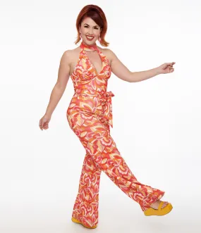 Smak Parlour 1960s Orange Psychedelic Paisley Glamour Goddess Jumpsuit