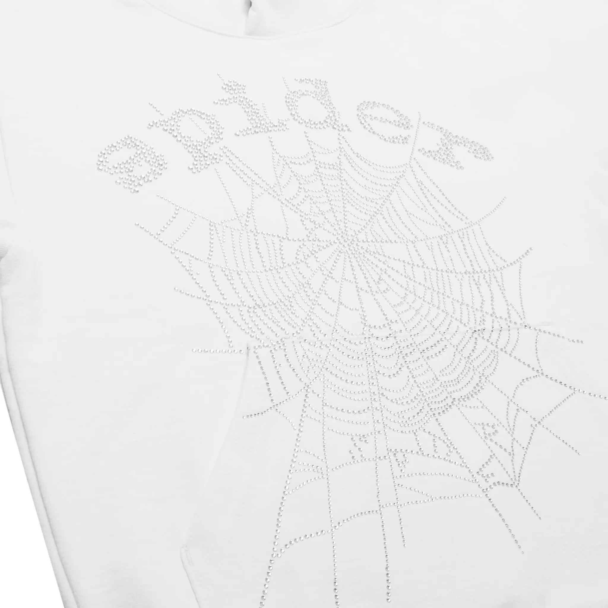 Sp5der OG Rhinestone Logo White Hoodie