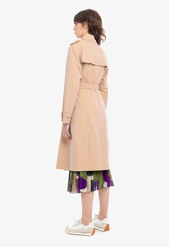 Studded Collar Gabardine Trench Coat