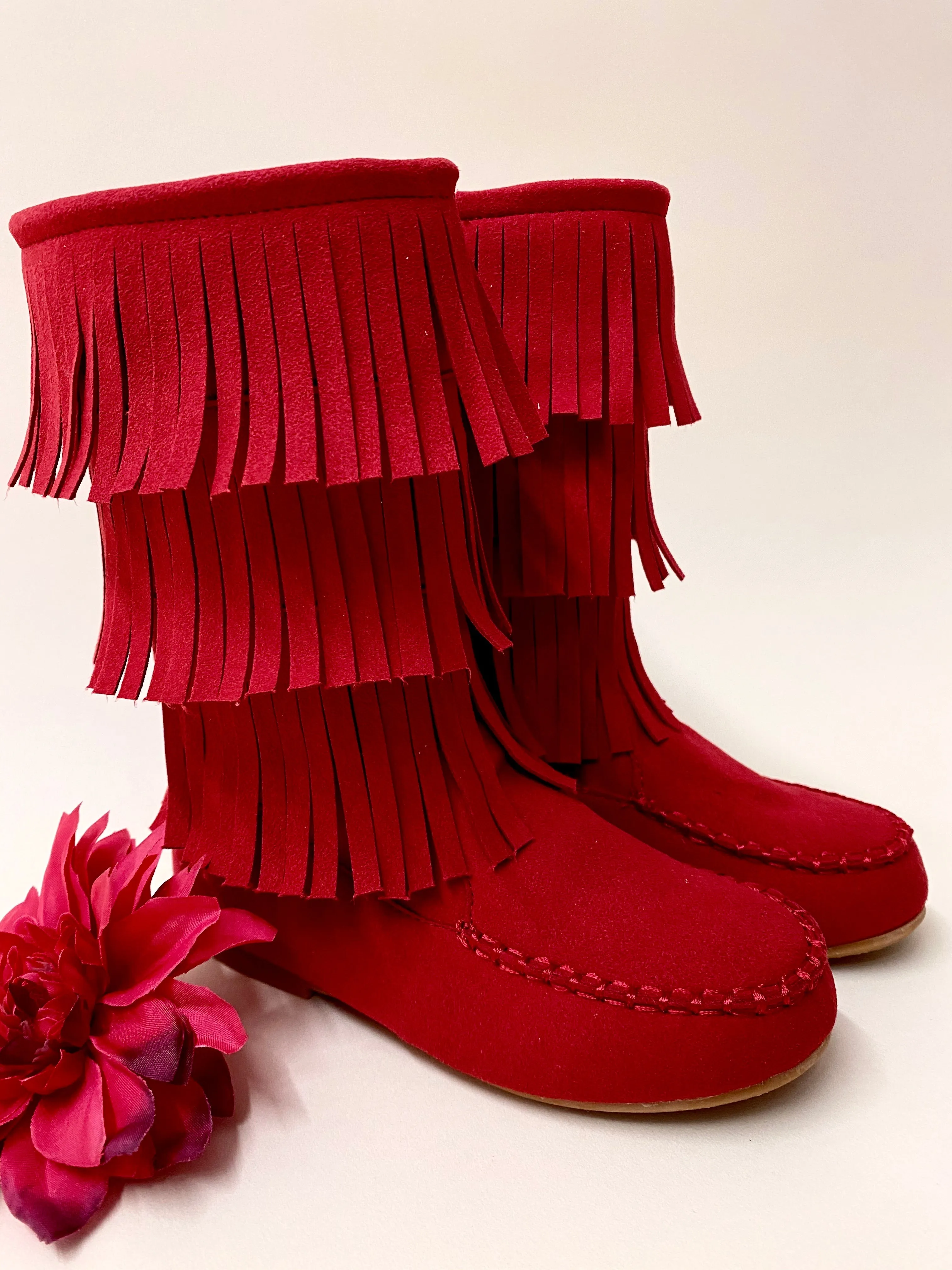 Suede Tiered Fringe Boots By Liv and Mia