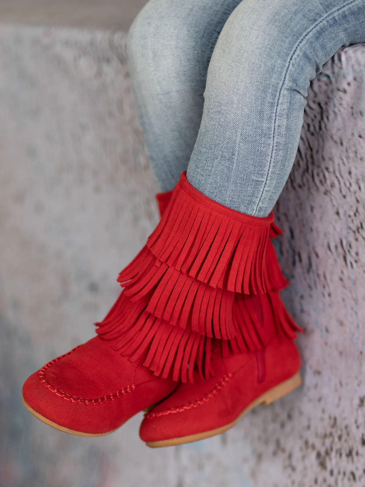 Suede Tiered Fringe Boots By Liv and Mia