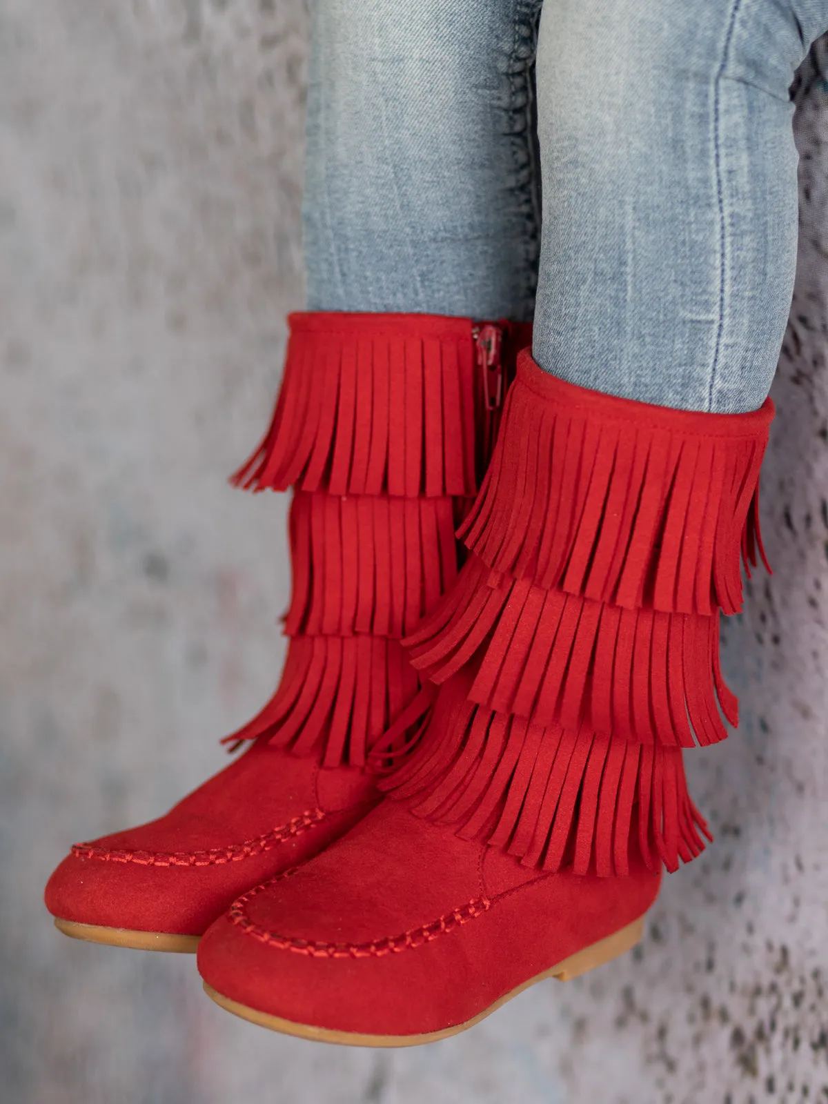 Suede Tiered Fringe Boots By Liv and Mia