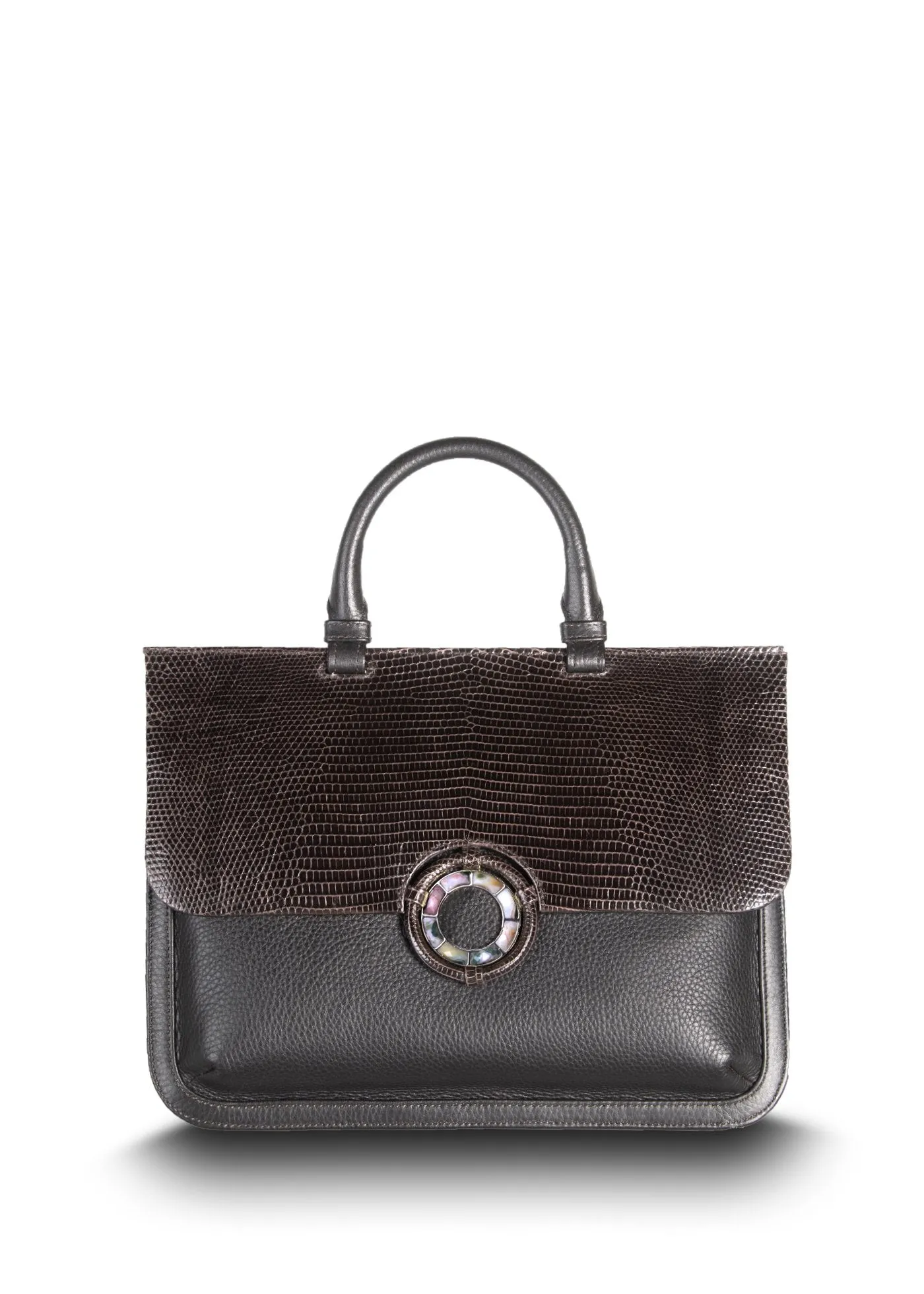 Sydney Convertible Satchel - Dark Brown Lizard & Leather, Jasper Grommet