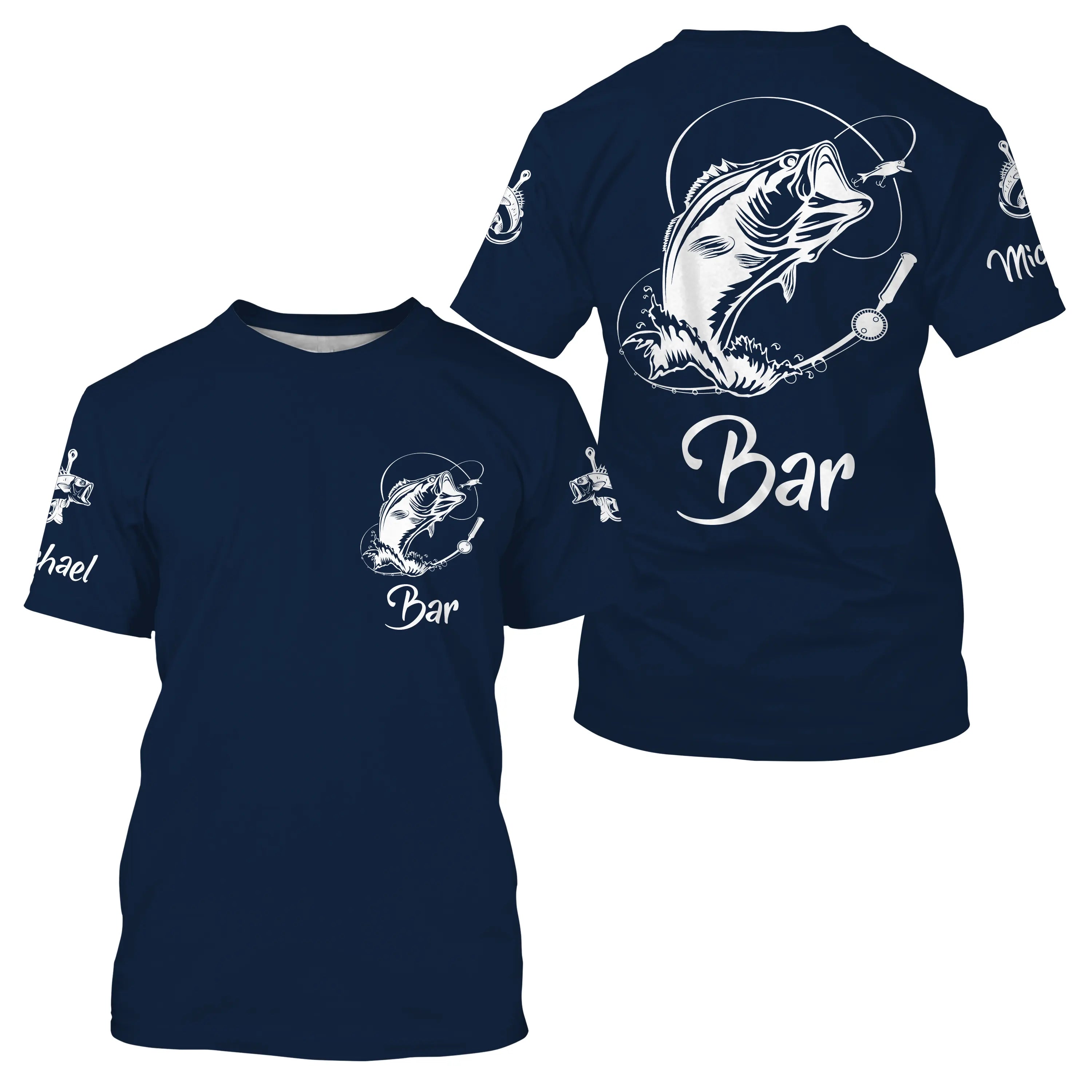 T-shirt Personnalisé Pêche Du Bar, Cadeau Idéal Pêcheur, Vêtements Anti-UV Bleu Marine - CT21072218