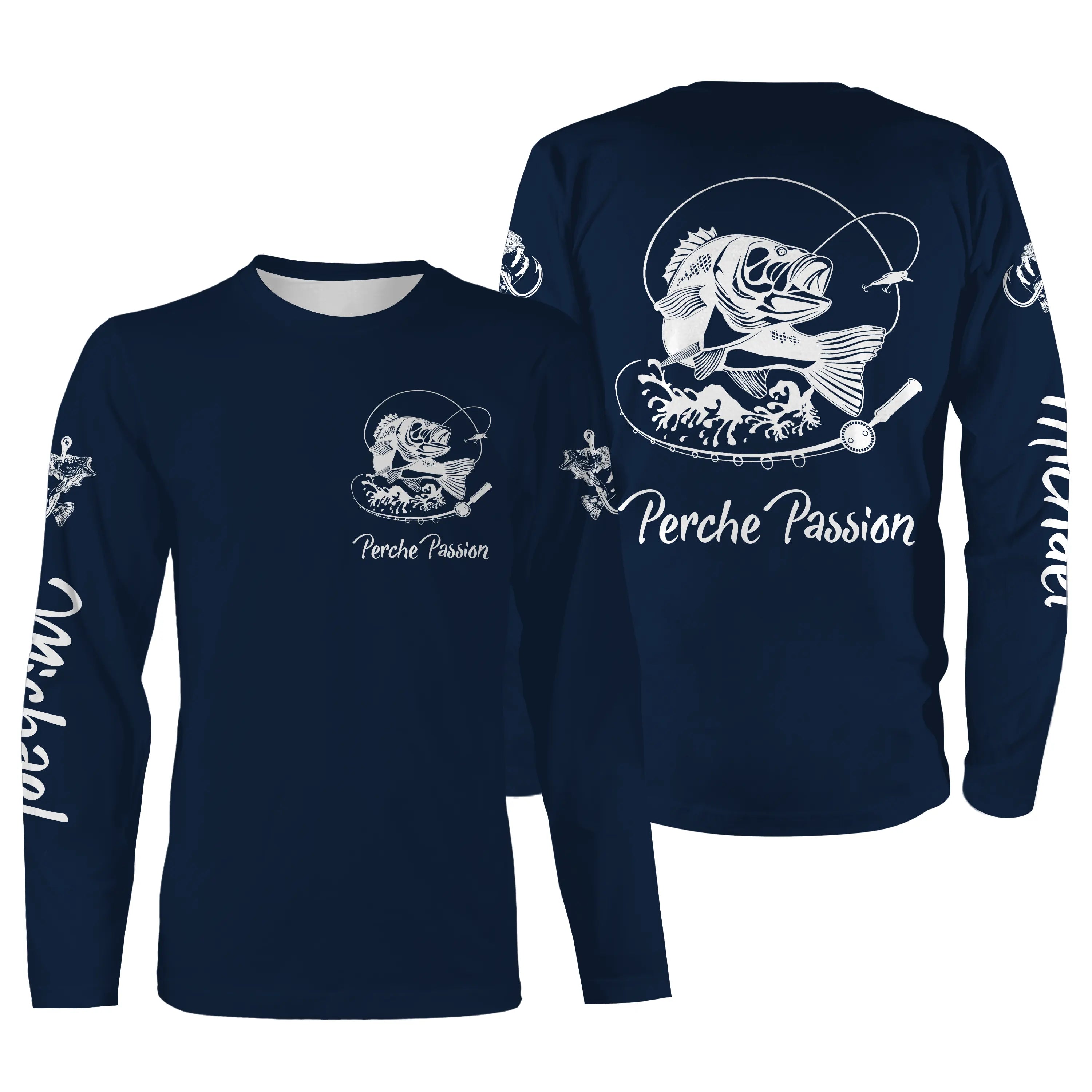 T-shirt Personnalisé Pêche  La Perche, Cadeau Idéal Pêcheur, Vêtements Anti-UV Bleu Marine - CT21072221