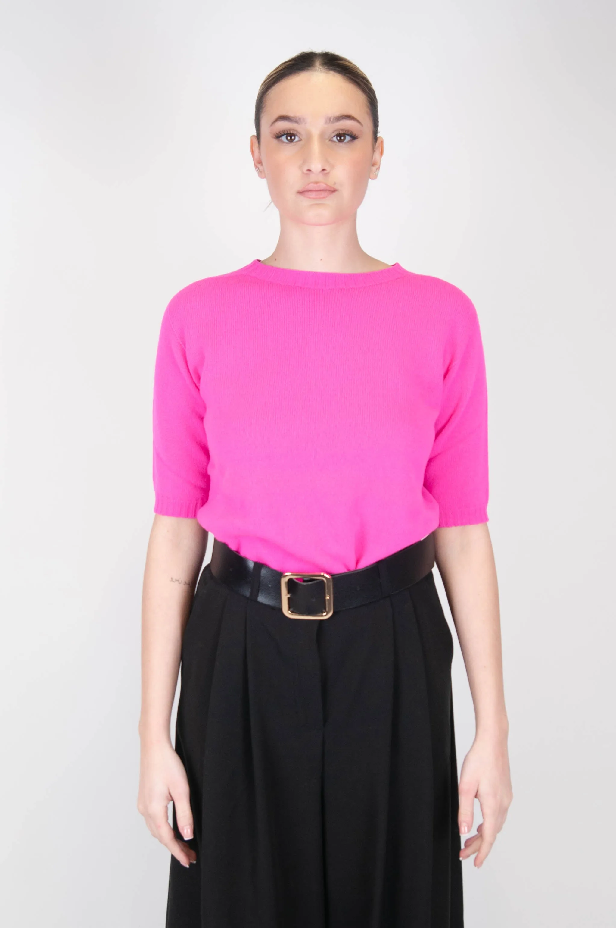 Tensione in - Maglia crop mezza manica in misto cashmere