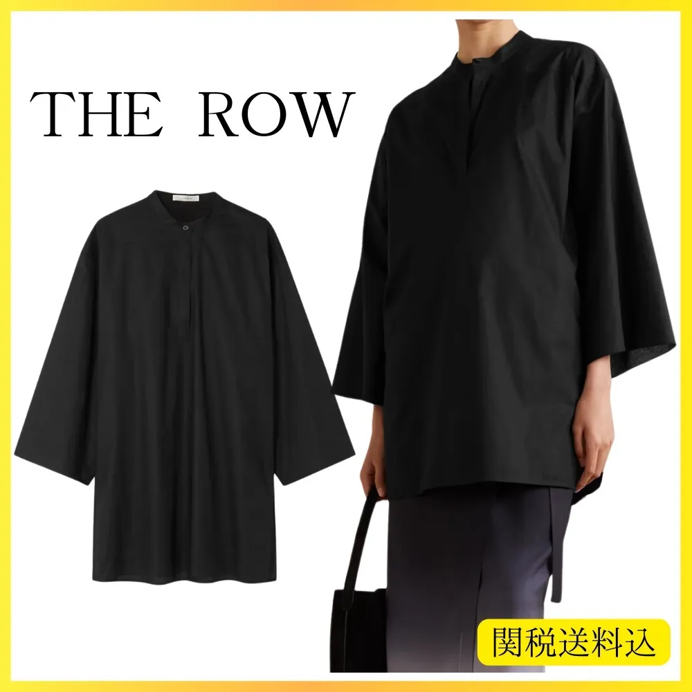 The Row  |V-Neck Cropped Plain Cotton Oversized Tunics