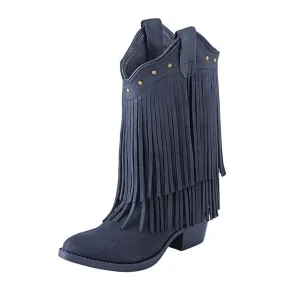 Toddler - 8126 Leather Fringe Black