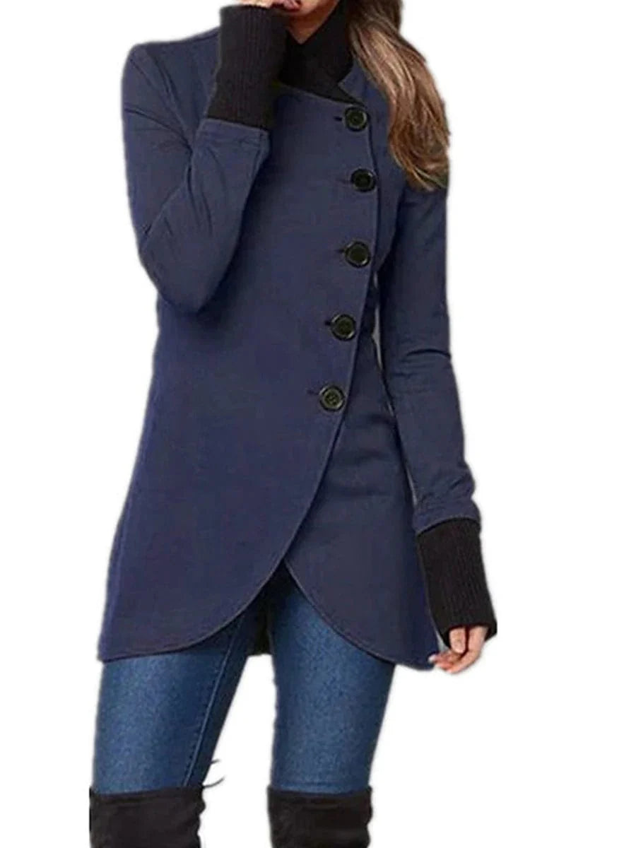 Trendy Women's Windproof Trench Coat with Stand Collar and Slim Fit Long Sleeve