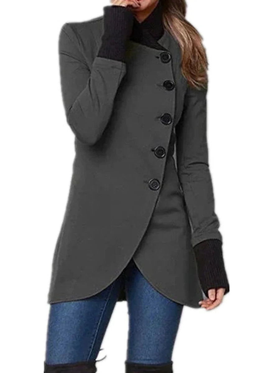 Trendy Women's Windproof Trench Coat with Stand Collar and Slim Fit Long Sleeve