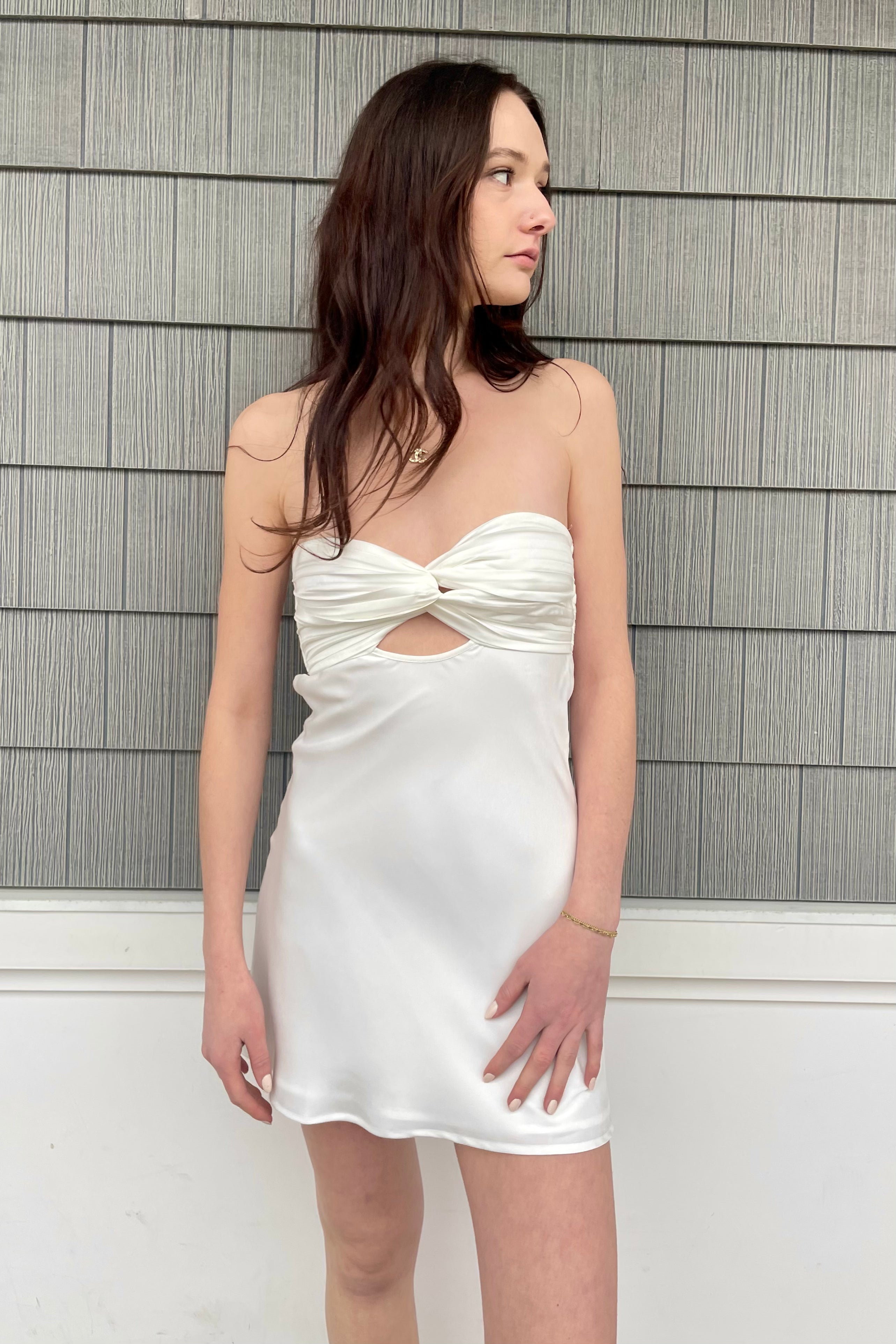 Twist Front Strapless Slip Dress