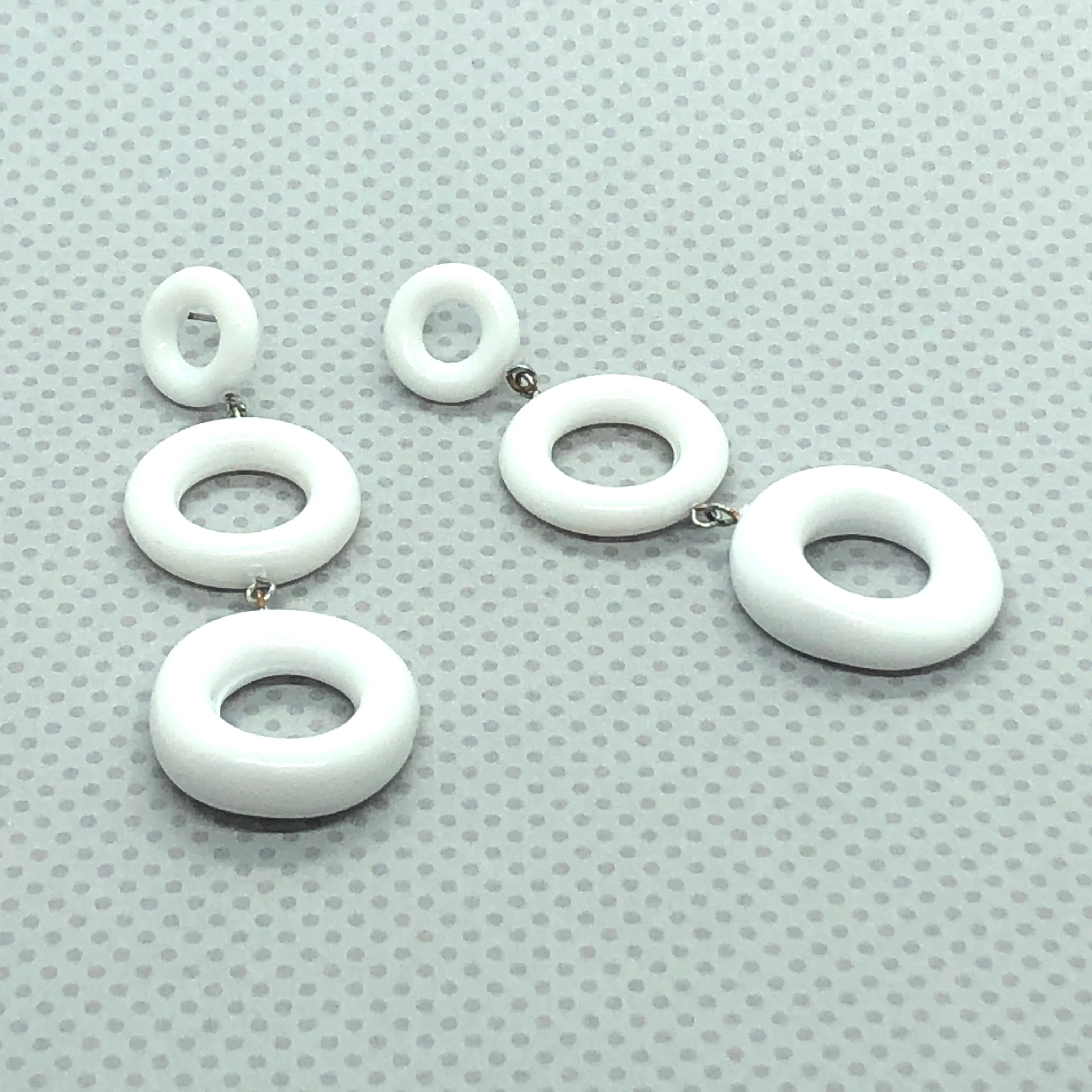 White Tri-Ring Statement Earrings