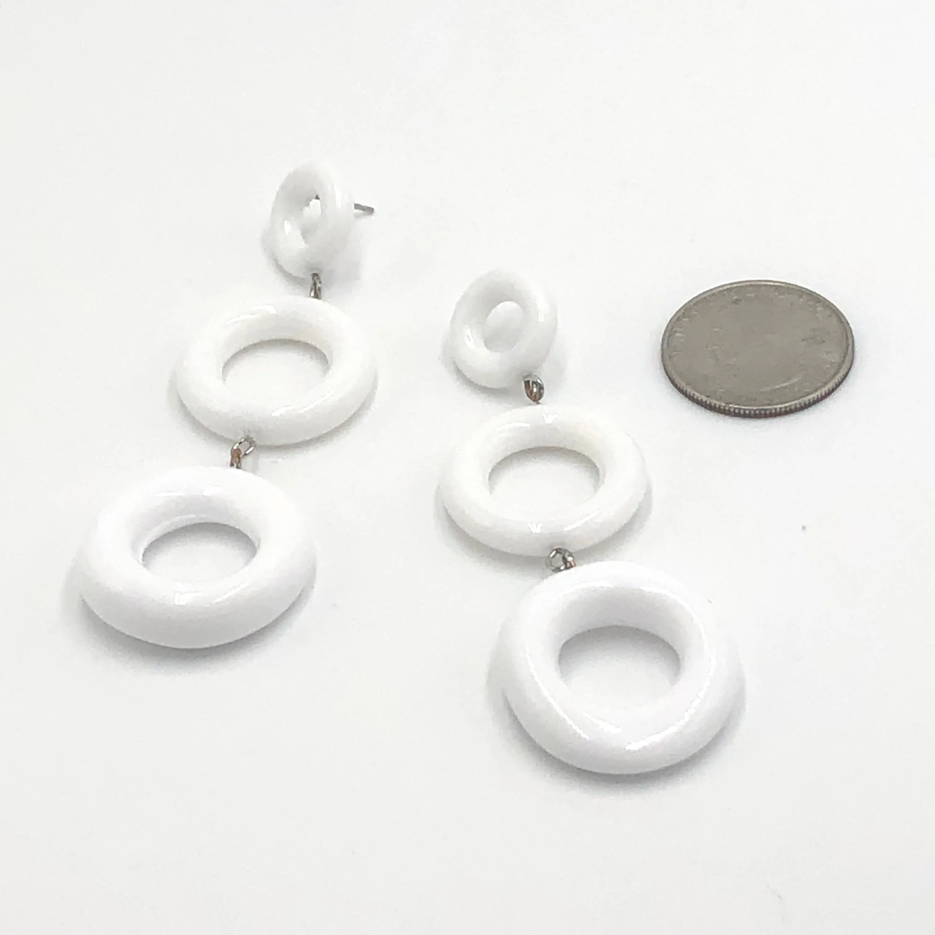 White Tri-Ring Statement Earrings