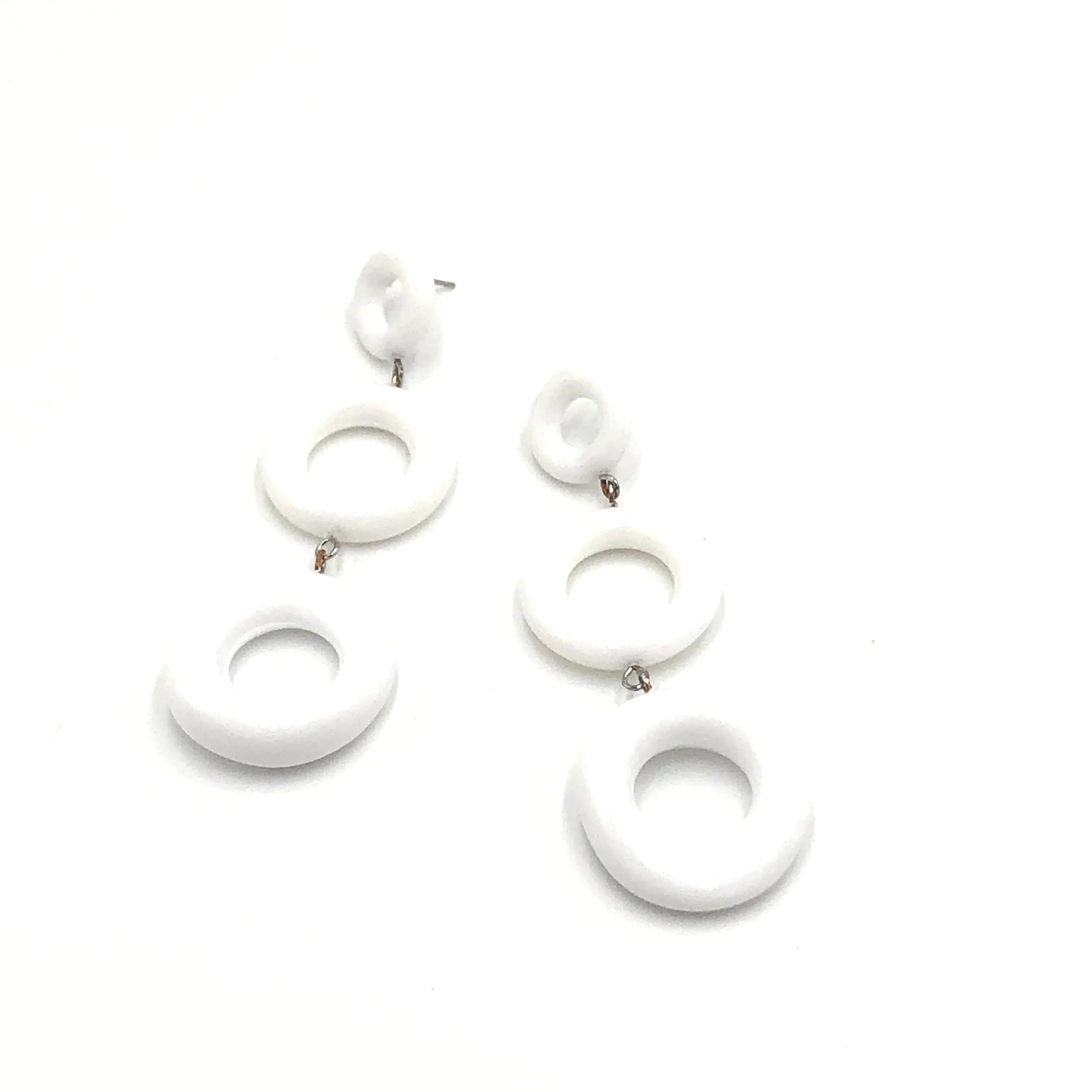 White Tri-Ring Statement Earrings