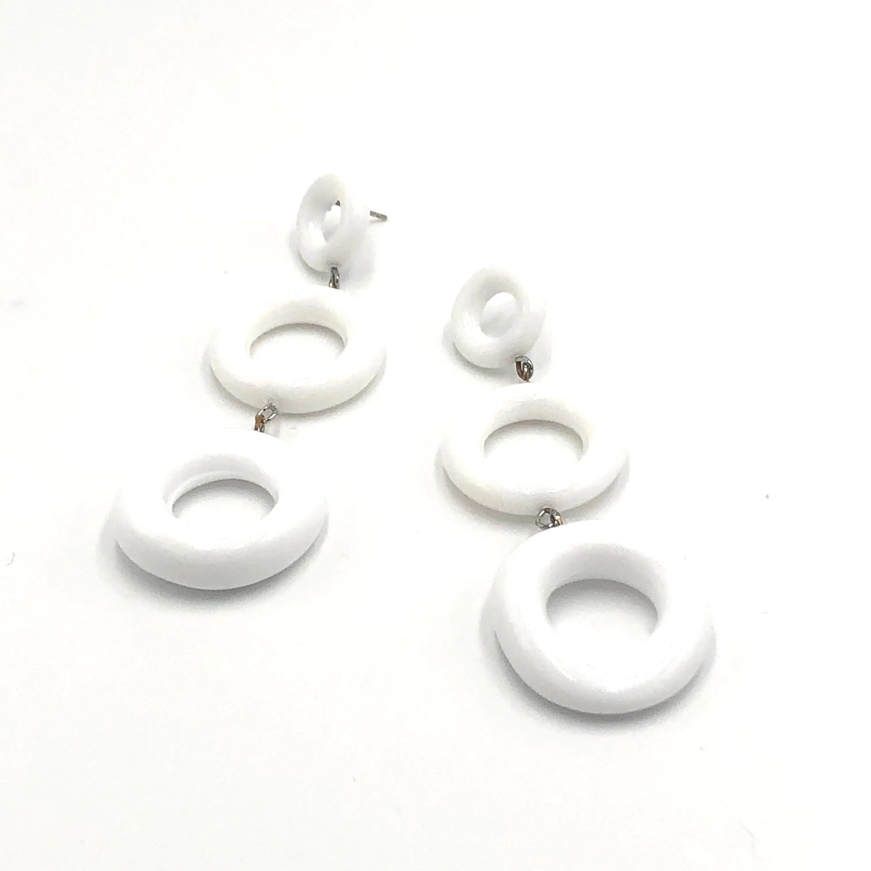 White Tri-Ring Statement Earrings