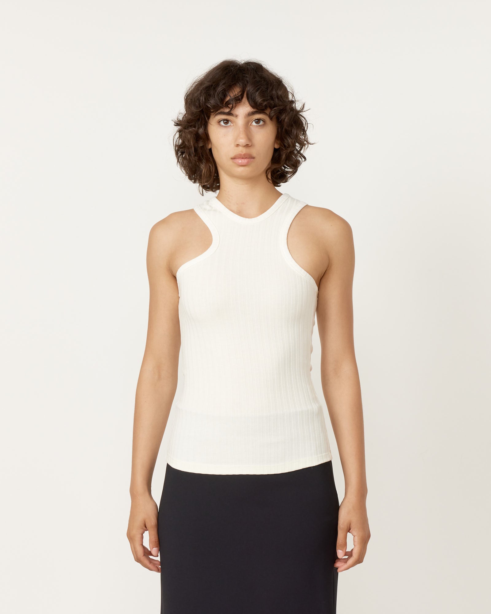 Wide Rib Knit Tank in Ivory