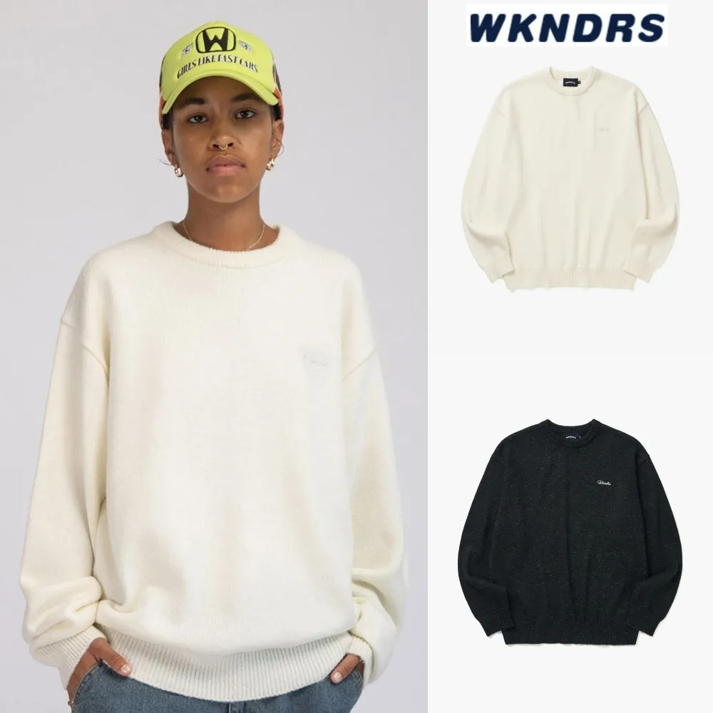 WKNDRS  |Unisex Street Style U-Neck Long Sleeves Plain Oversized