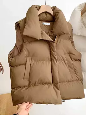 Women Fashion Autumn Winter New 2023 Stand Collar Elegant Puffer Vests