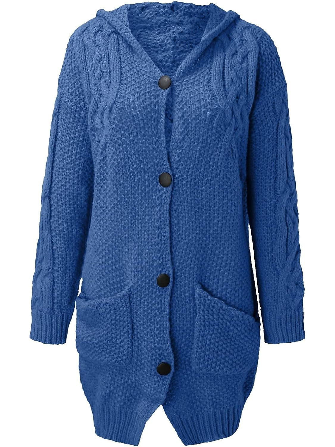 Women's Cozy Cable Knit Hooded Cardigan Coat