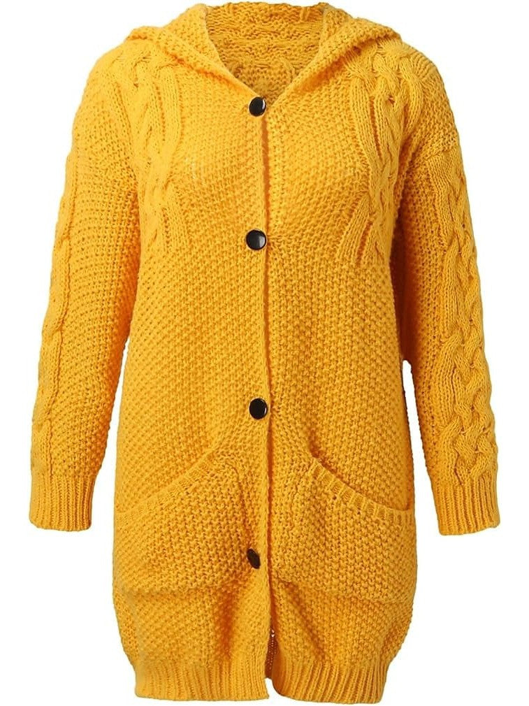 Women's Cozy Cable Knit Hooded Cardigan Coat