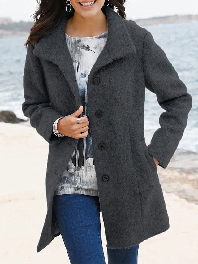 Women's Elegant Blue Gray Windproof Thermal Pea Coat with Pockets