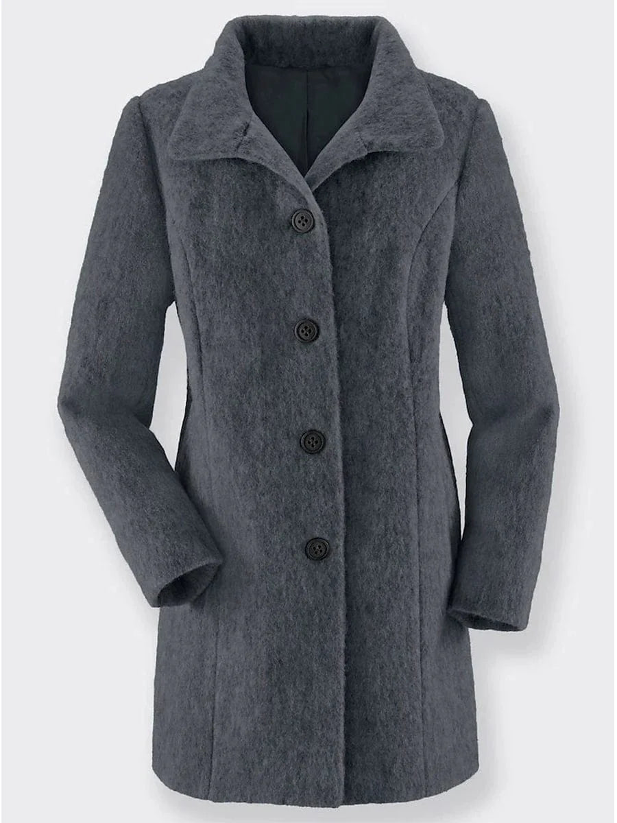 Women's Elegant Blue Gray Windproof Thermal Pea Coat with Pockets