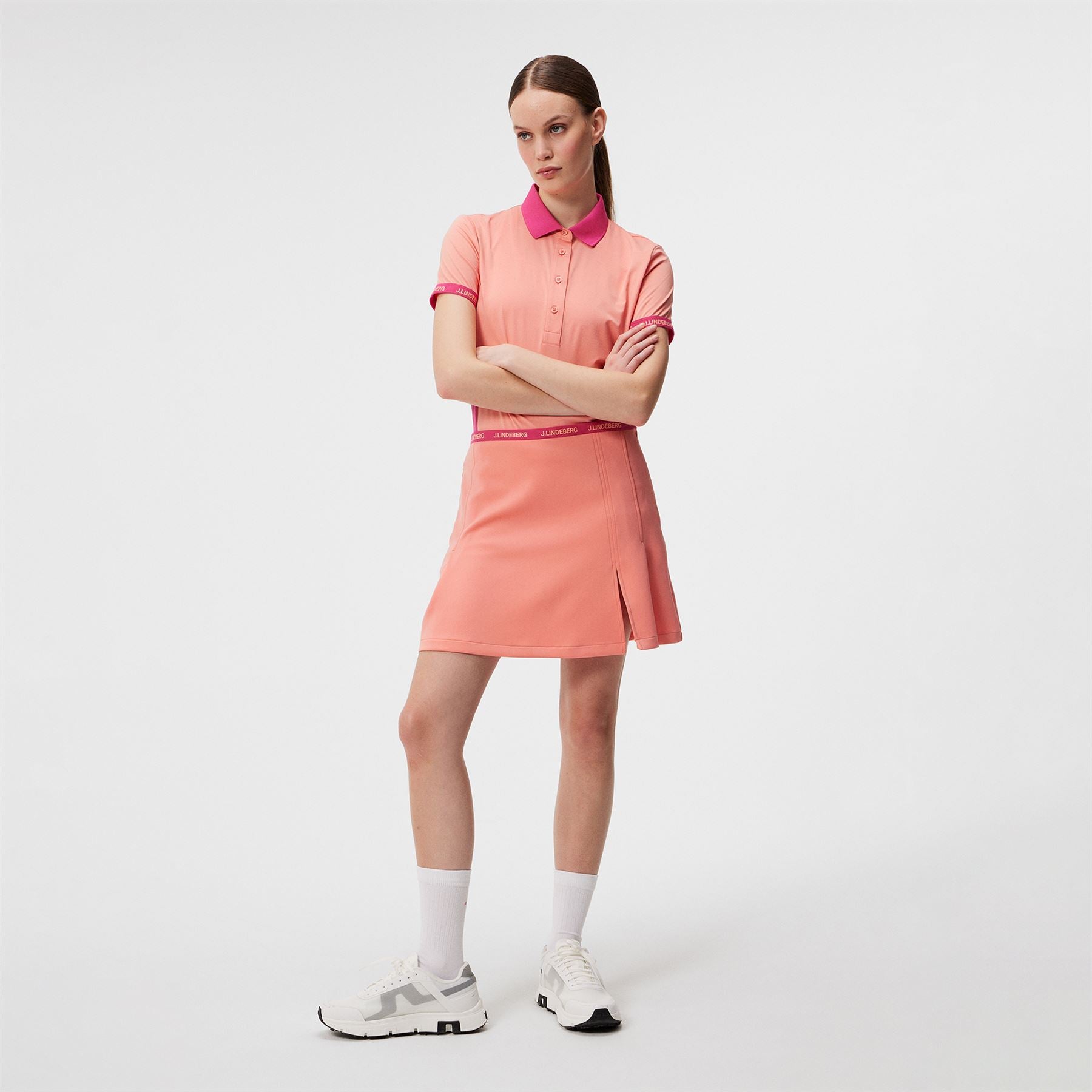 Womens Makena Nylon Stretch Polo Burnt Coral Pink - SS24