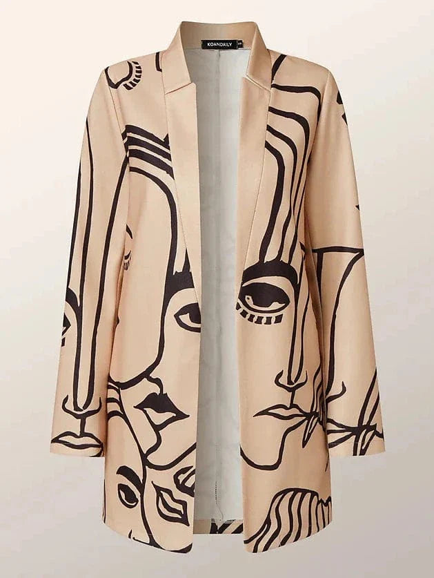 Women's Stand Collar Abstract Print Mid-Length Winter Coat