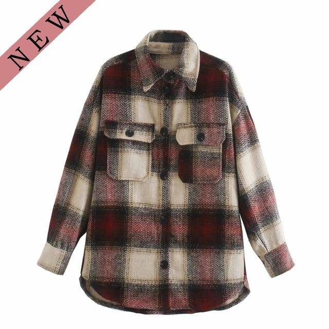 Women's Vintage Long Sleeve Lumber Jack Woollen Coat