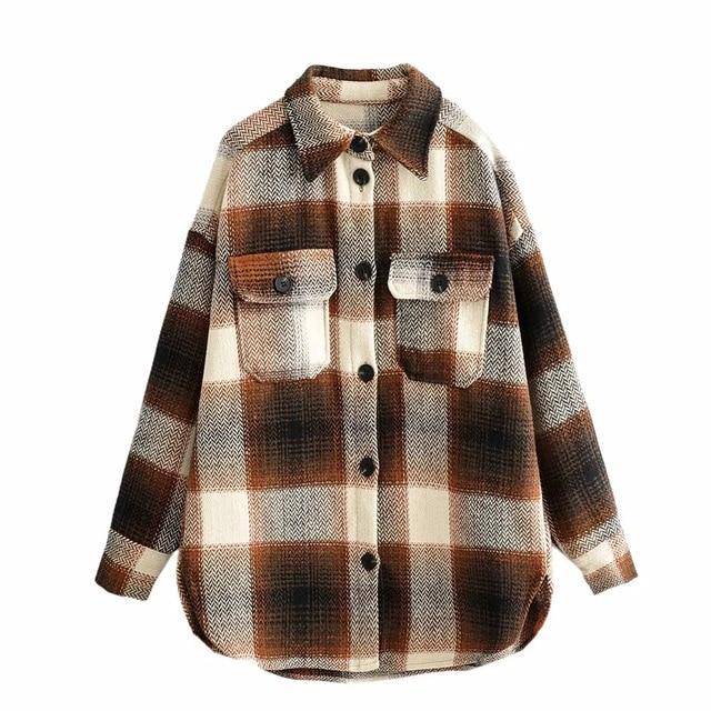 Women's Vintage Long Sleeve Lumber Jack Woollen Coat